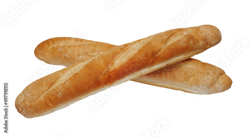 Homemade fresh french baguette isolated on white background clipping path include