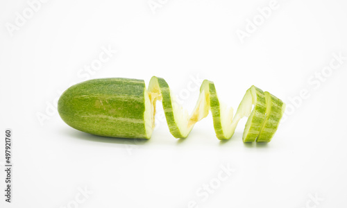 selective focus, slice pointed gourds design isolated on white background