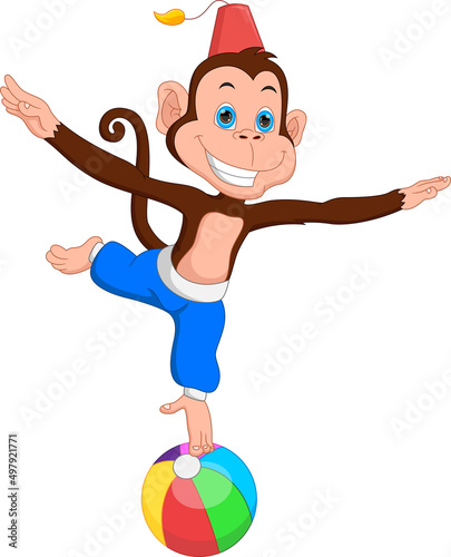 circus monkey on the ball on white background