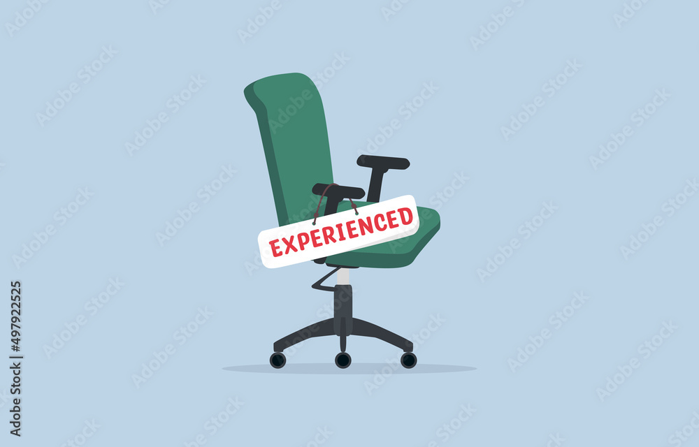 Searching new employee with experience, job hiring, vacant position, and employment concept. Office chair with sign of word Experienced metaphor of lack of skilled labor. Searching new employee with experience, job hiring, vacant position, and employment concept. Office chair with sign of word Experienced metaphor of lack of skilled labor.