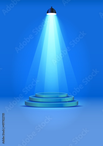 podium with spotlight for show with blue wall background vector illustration