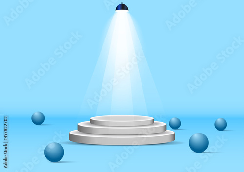 Stage Podium gray color with blue background vector illustration