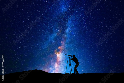 фотография Man looking at the stars through a telescope