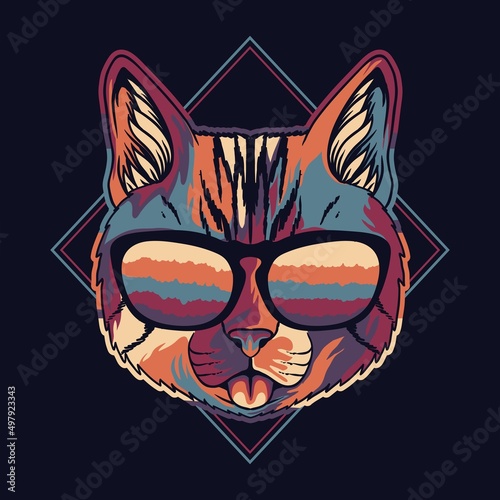 Cat colorful wearing a eyeglasses vector illustration