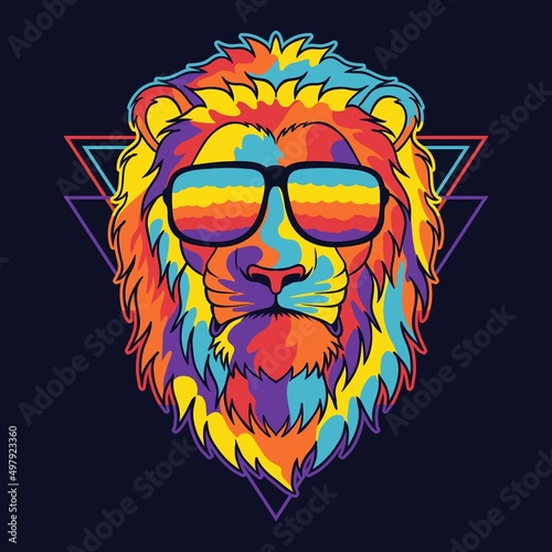 Lion colorful wearing a eyeglasses vector illustration