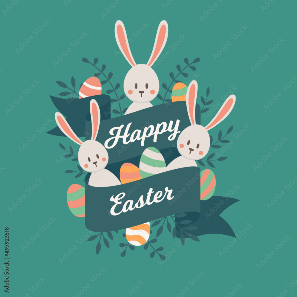 Obraz premium Happy easter greeting card with bunnies