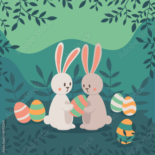 Easter day, two little bunnies

