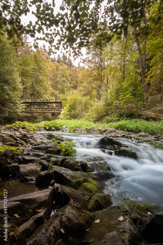 Jungfernsteg. Hiking in the Höllental near Bad Steben and Lichtenberg, gorge and bridges with stony streams - Jungfernsteg, Teufelssteg, Höllental, Hirschsprung - in Bavaria and Thuringia. photo