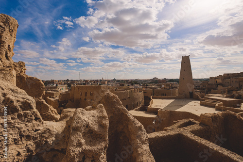 Panoramic View to the Sandstone Walls and Ancient Fortress of an Old Shali Mountain village in Siwa Oasis, Egypt