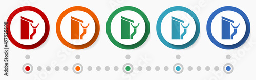 Gutter service concept vector icon set, infographic template, flat design colorful web buttons in 5 color options