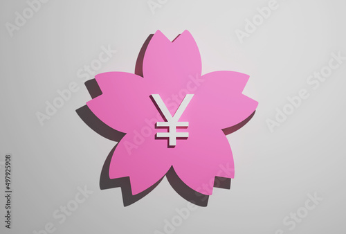 Beautiful Floating Japanese yen coins on sakura, 3D rendering, 3D illustration