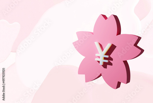 Beautiful Floating Japanese yen coins on sakura, 3D rendering, 3D illustration