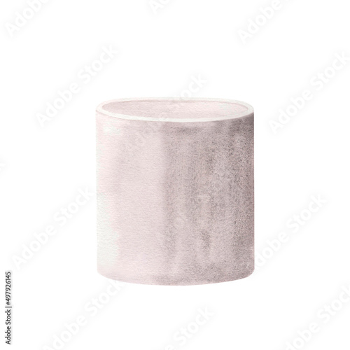 Modern planted pot concrete isolated on white background. Watercolor Illustration for flowers greeting card, design