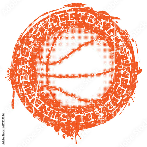 Vector illustration basketball ball on grunge background and inscription streetball for t-shirt design
