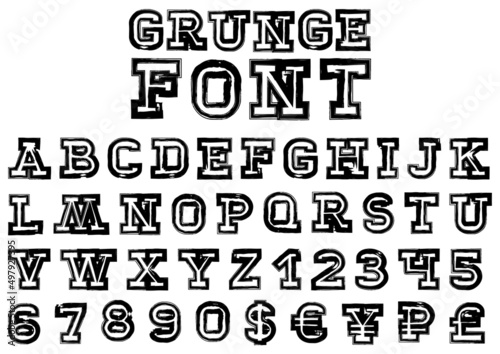 Vector font - grunge letters figures set