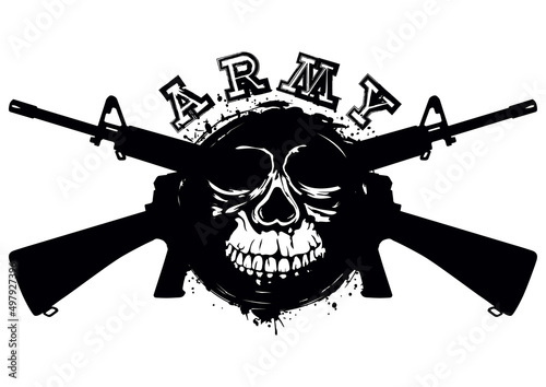 Abstract vector illustration crossed automatic rifles and skull for t-shirt design and tattoo