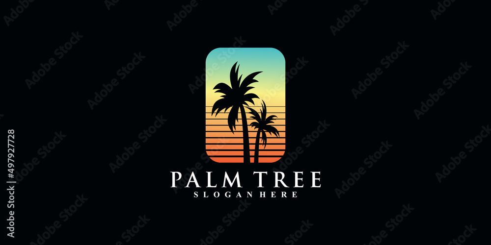 Beach logo design with palm tree and gradient style color Premium Vector Beach logo design with palm tree and gradient style color Premium Vector