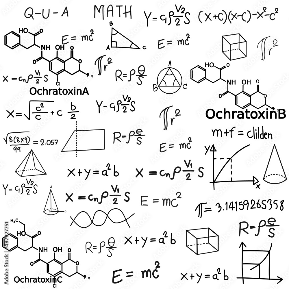 Hand drawn physic formula Science knowledge education. Chemical formula