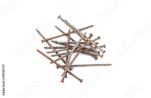 Pile of rusty nails isolated on white background