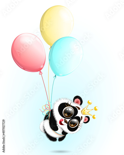 Panda with balloons and crown