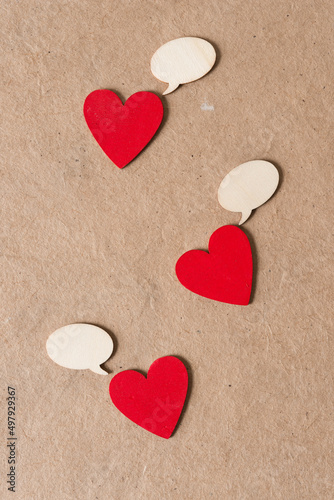 grungy red hearts with blank speech bubbles (empty love talk)