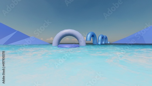 Children's water park with geometric shapes 3d render © Annuitti