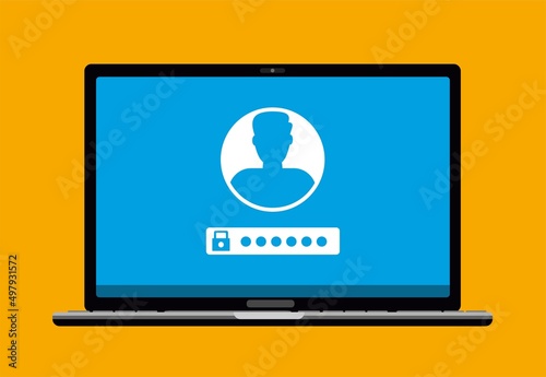 Fototapeta Naklejka Na Ścianę i Meble -  laptop computer with padlock and password security access or verification code notification, flat vector illustration