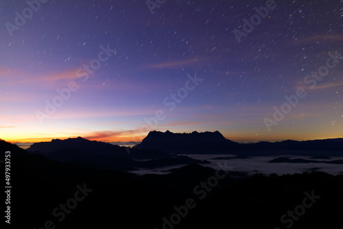 Stars and beautiful view before sunrise, beautiful nature of Doi Luang Chiang Dao, Chiang Mai, Thailand
