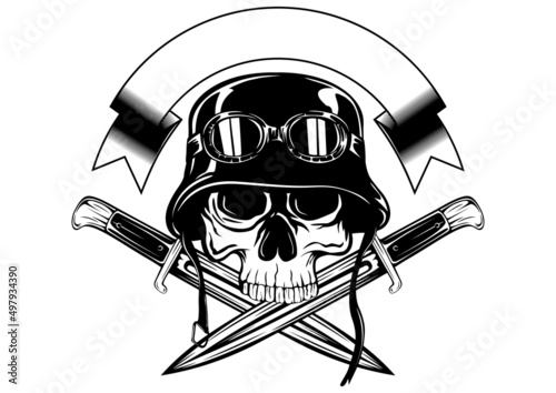 Abstract vector illustration skull in helmet with goggles and crossed knives