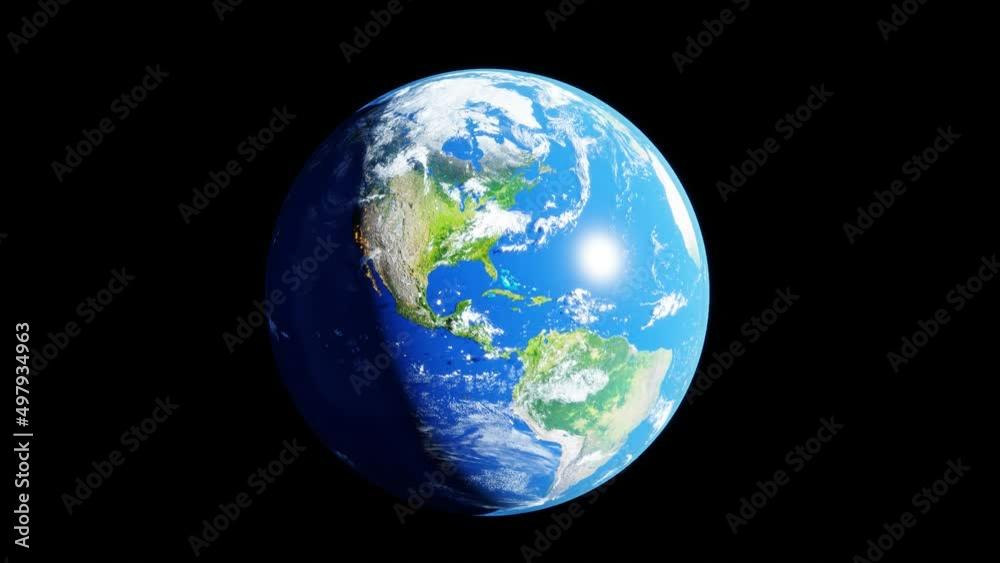 Planet Earth 3D rendering illustration. Planet lit up with sun light, showing America Planet Earth 3D rendering illustration. Planet lit up with sun light, showing America