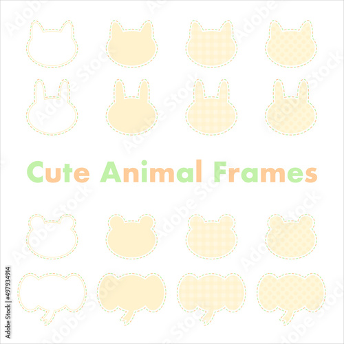 Cute animal frames, Yellow, Cat, Rabbit, Bear, Elephant, (The inside are white base)  動物フレーム　猫　うさぎ　くま　ぞう　黄色　白地ベース