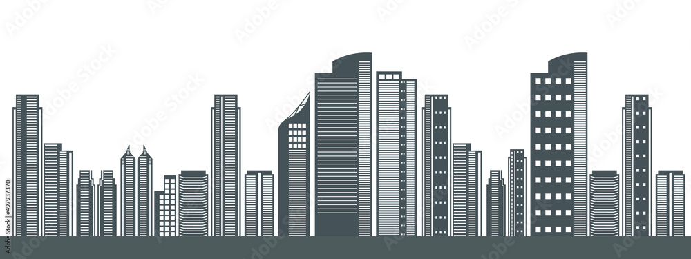 Vector illustration of building scenery in a flat layout city in black and white