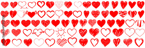 Red hearts isolated elements, flat style, valentine's day, love, vector