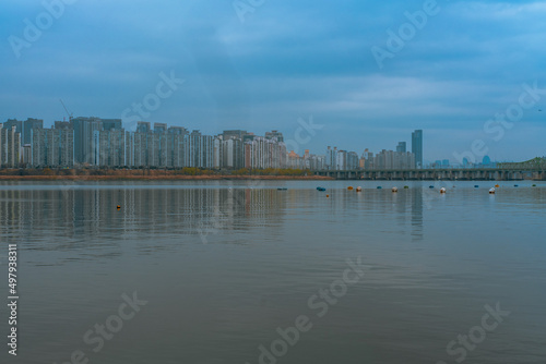 city skyline at sunset