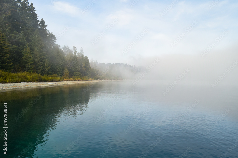 foggy lake in the mountains