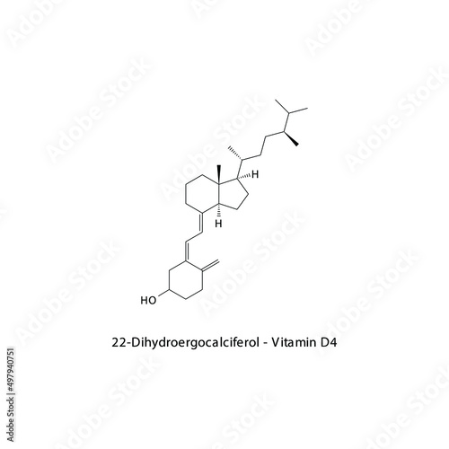 Vitamin D4 22-Dihydroergocalciferol Skeletal structure and molecular formula. Organic biomolecule, isolated vector illustration photo