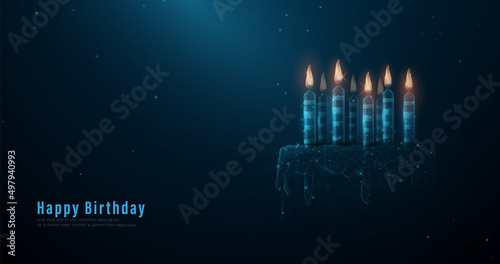 Birthday cake with candles. Line, dot and low polygon, structure design. Vector illustration