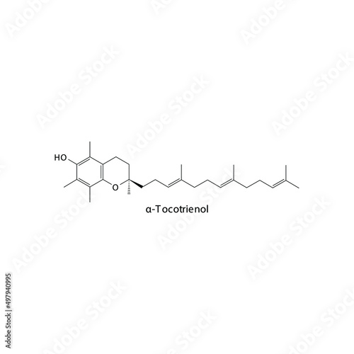 α Alpha Tocotrienol Skeletal structure and molecular formula. Organic biomolecule, isolated vector illustration photo