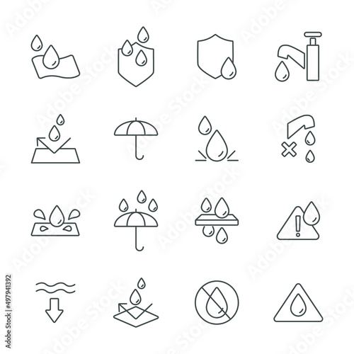 Waterproof icons set . Waterproof symbol vector elements for infographic web