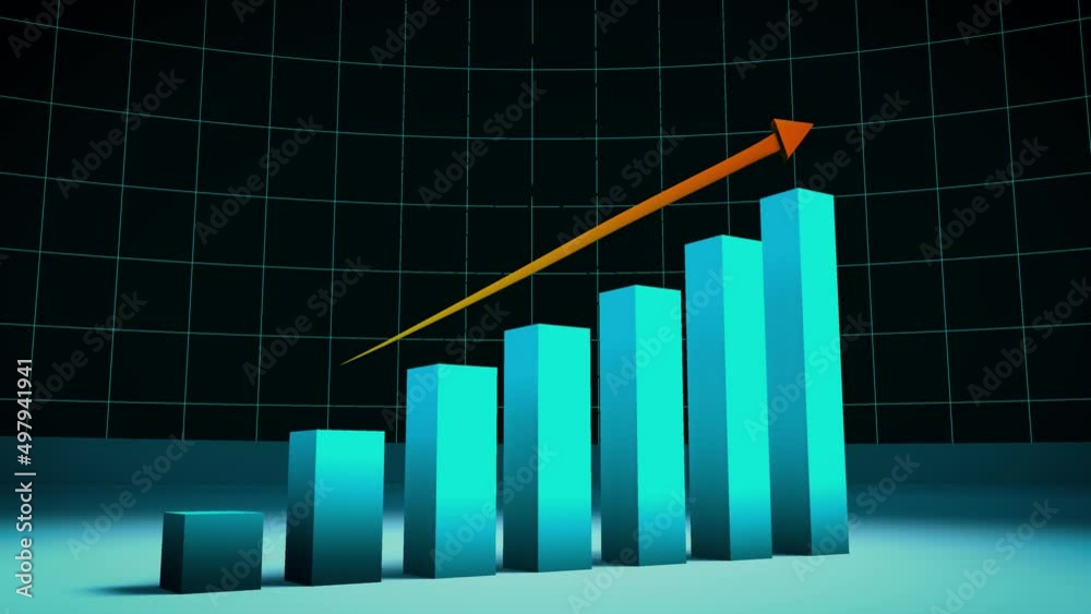 FINANZAS CRECIMIENTO DEL MERCADO GRÁFICO DE INVERSIÓN EN DIAGRAMA 3D CON FLECHA HACIA ARRIBA PANTALLA DIGITAL ANÁLISIS DINERO ÉXITO ECONOMÍA.