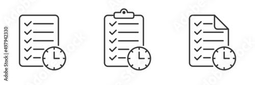 File, document, clock icon set. Vector illustration.