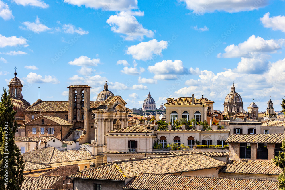 Landscape from Capitol terrace on roofs and churches of the ancient city of Rome