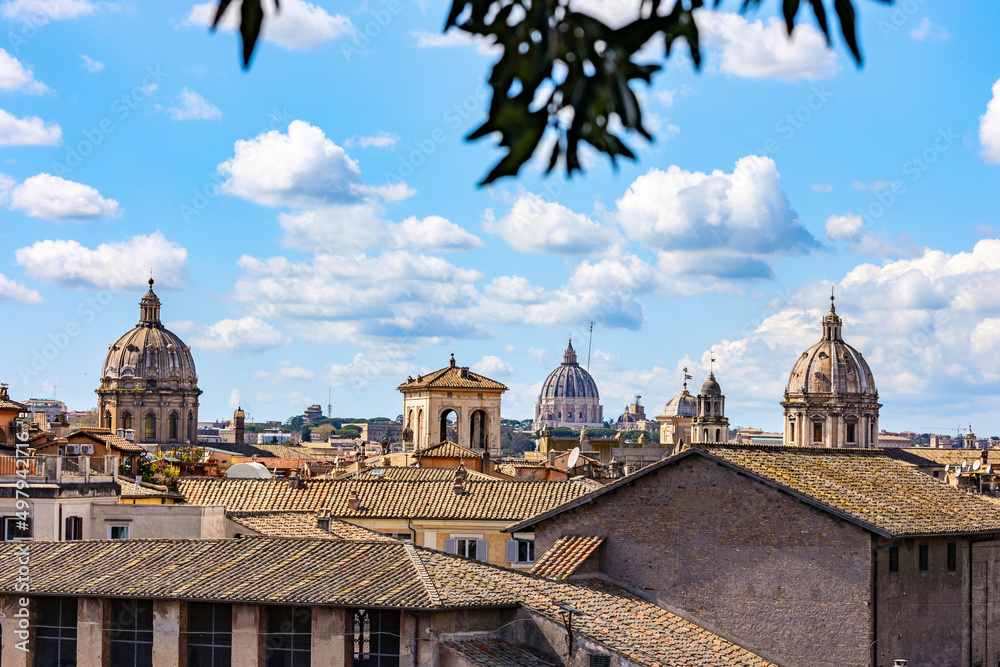 Landscape from Capitol terrace on roofs and churches of the ancient city of Rome