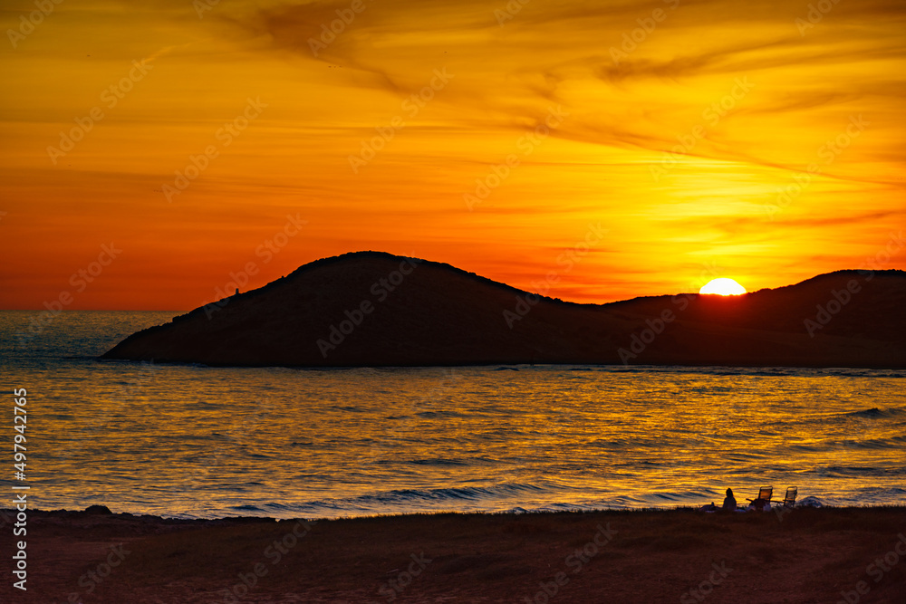 Sunset over sea, Calblanque beach, Spain