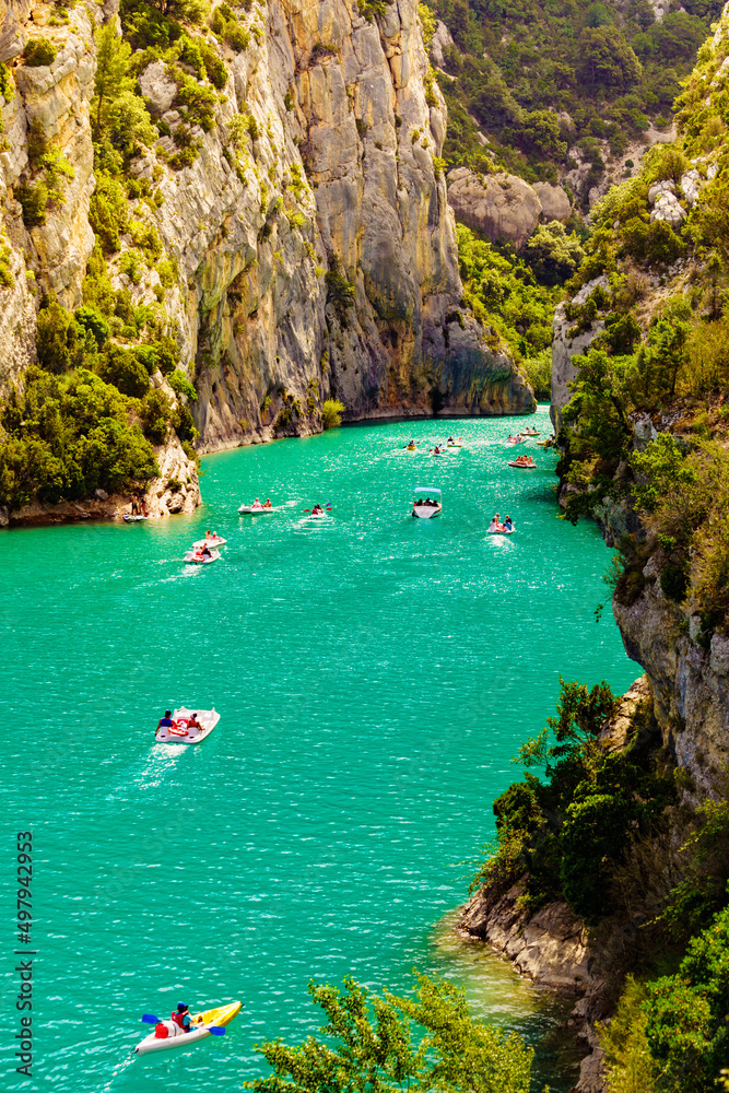 Fototapeta premium Boats on water, Verdon Gorge in Provence France.