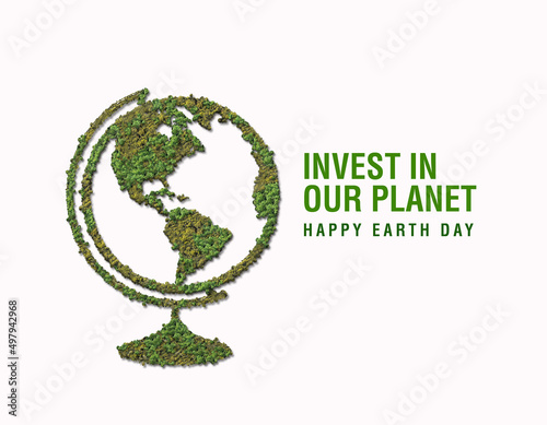 World Earth Day concept or Environment Day concept.Invest in our planet. Earth day 3D Design rendering on white background.