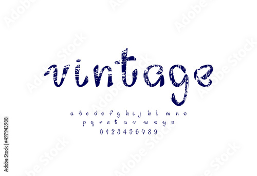 Cursive textured font, handwritten script alphabet, calligraphy cursive typeface, vector hand drawn typeface