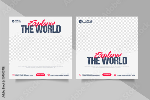 travel sale social media post template. Web banners design, flyer or posters for travelling agency promotion