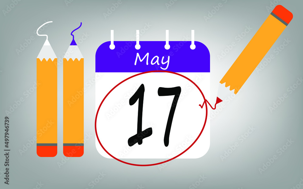 Calendar day 17 may purple. calendar page circled with various colored pencils white and red Calendar day 17 may purple. calendar page circled with various colored pencils white and red