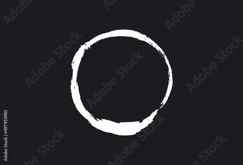 Vector graphic of white ink grunge round with brush on black background. Dirty artistic design element. vector eps10.
